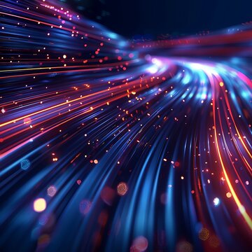 A concept-driven high-tech motion effect with parallel glowing streaks moving forward in a cyber-inspired style, emphasizing digital speed and progress, elegantly presented on a neutral white 