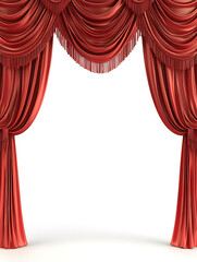 Elegant red velvet curtains draped with decorative fringe, framing a bright, inviting space.