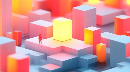 Isometric digital storytelling features sequence p 44d14543-c83a-45ca-a727-00b211b4c2e4 2 with a person standing among cubes