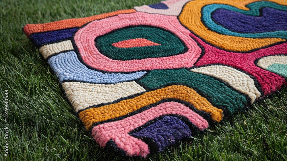 Aufkleber a stunning handmade wool rug displays a lively assortment of bold colors and unique patterns, perfec