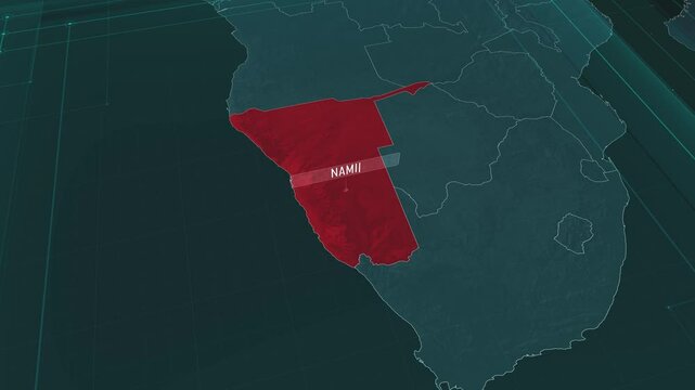 Zoom in to the map of Namibia, with text and textless