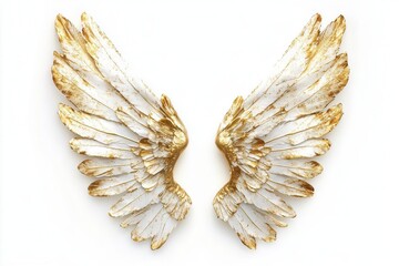 Golden Wings Isolated on White Background with Soft Feather Details for Angelic Branding and Spiritual Concepts