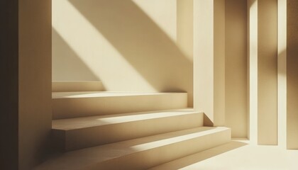Fototapeta premium Beige stairs and light create minimalist architectural composition