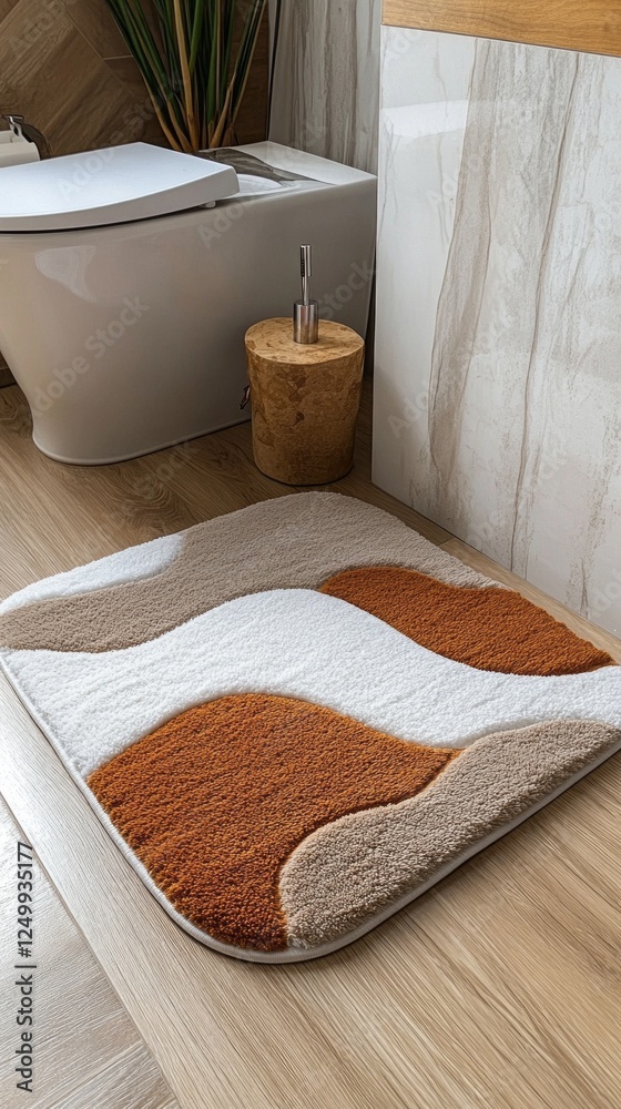 Poster warm shades of brown and white create a cozy atmosphere in this bathroom. the soft, shaggy carpet fe