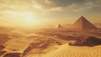 Majestic Egyptian Pyramids Rising from Golden Desert Sands with AI-Enhanced Details
