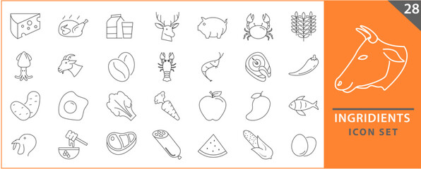 icon set about ingredients in vector illustration. farm icons. food icon set.