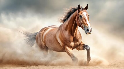 Obraz premium A brown horse running in a field