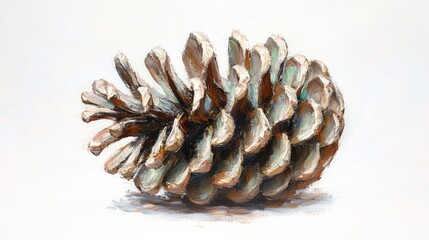 Painted pine cone on white background, nature art, botanical illustration, for design