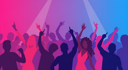 Vibrant Nightlife Celebration: Silhouetted Party Atmosphere
