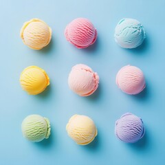 Colorful Ice Cream Balls on White Background Minimalist Product Photography for Dessert Branding