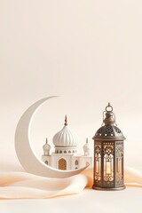 Fototapeta premium Elegant Ramadan Mosque Lantern Crescent Moon Scene