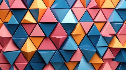 Fototapeta premium Abstract geometric background with colorful triangles in orange, pink, blue, and teal tones for design projects
