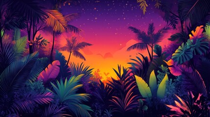 Vibrant Tropical Sunset Paradise Lush Foliage
