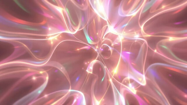 Iridescent Flow Waves, Abstract Energy Animation, Magical Shimmer Background. Minimalist holographic abstract motion backdrop. Fluid holo background with waves. Animation of flowing, iridescent shapes