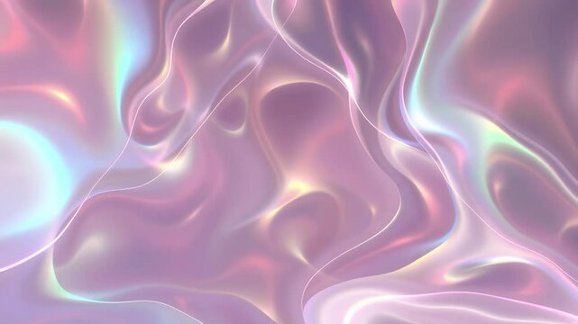Iridescent Flow Waves, Abstract Energy Animation, Magical Shimmer Background. Minimalist holographic abstract motion backdrop. Fluid holo background with waves. Animation of flowing, iridescent shapes