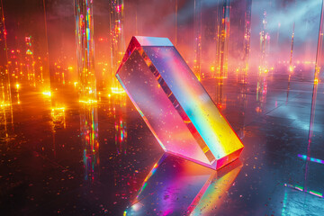 A floating prism casting rainbow reflections a single transparent prism levitating in mid-air