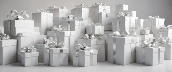 Collection of white gift boxes in assorted shapes and sizes, oval, geometric, square, dimensions