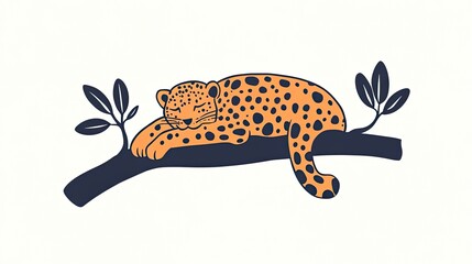 A serene leopard resting on a branch surrounded by lush leaves in a tranquil setting