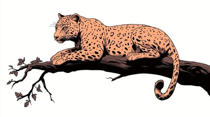 A majestic leopard resting on a branch, surrounded by subtle foliage in a serene environment