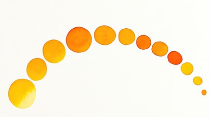 Series of orange and yellow circles arranged in a gradient pattern on a white background
