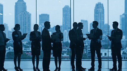 Business Professionals Networking in a Modern Cityscape