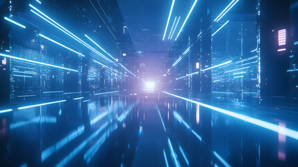 Futuristic neon cityscape with vibrant lights and high tech skyscrapers