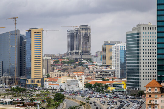 Photo showing part of the skyline of the city of Luanda, Angola in Africa showing tall buildings and a highway