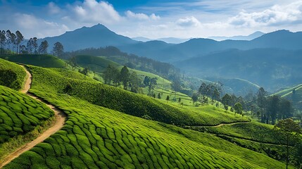 Fototapeta premium Serene Tea Plantation Landscape in the Mountains