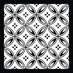 Fototapeta premium Modern Botanical Swirl & Geometric Tile | Black & White Ornamental Vector Pattern for Textile, Wallpaper, Packaging, Interior & Digital Art | Seamless Floral Abstract Design