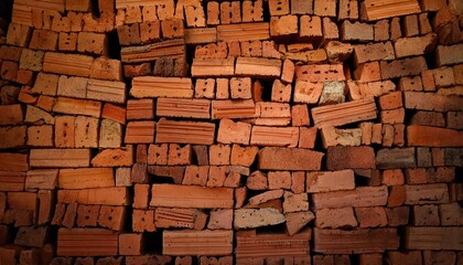 Obraz premium Stacked bricks in a construction site showing various textures and colors