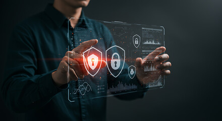 Businessman Interacting With Digital Security Interface