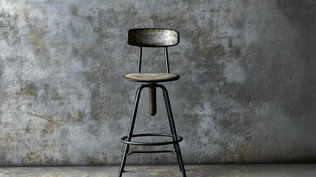 industrial-style metal barstool with rustic finish on concrete texture background