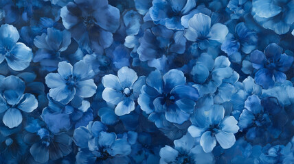 青い花々の密集した美しさ