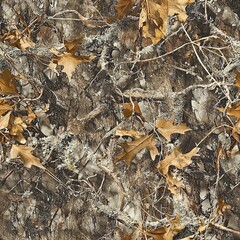 Mossy Oak Tree Roots, Branches and Oak Leaves Camouflage Seamless Pattern Texture