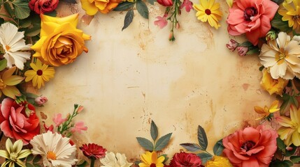 Vibrant Floral Border Design with Bright Colors and Elegant Layout