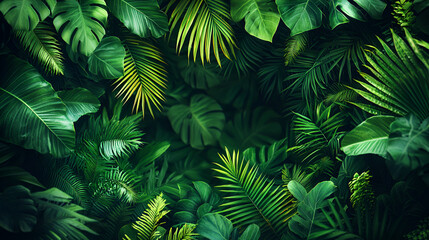 Artistic arrangement of tropical foliage with detailed textures and layered green patterns, ideal for creative digital projects and modern wallpapers
