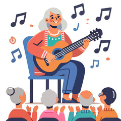 Elderly Woman Playing Guitar for Audience Illustration