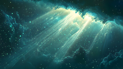 Mesmerizing view of sunbeams streaming through lush dense forest canopy