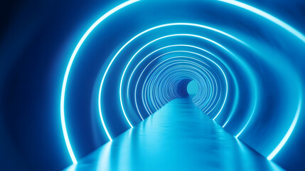 Obraz premium Futuristic neon tunnel with glowing blue lights creating a captivating pathway