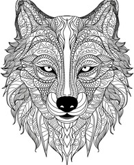 Intricate Mandala Wolf Line Art Illustration Without Background