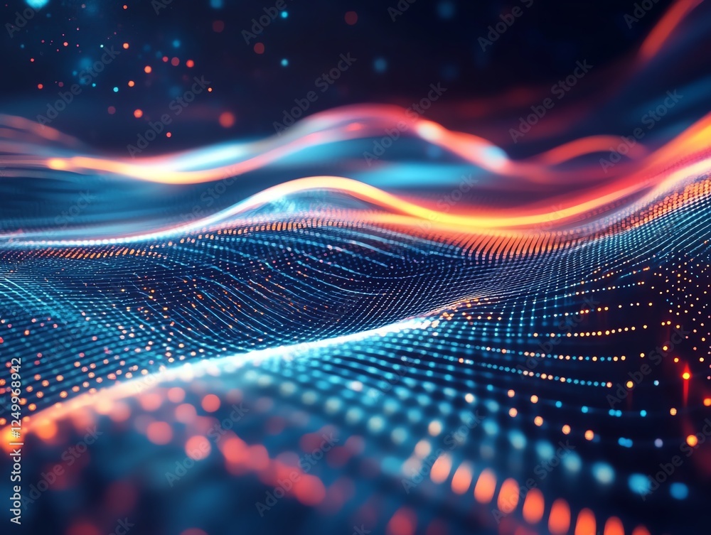 Poster vibrant abstract waves of light and color create a dynamic visual experience in a digital landscape