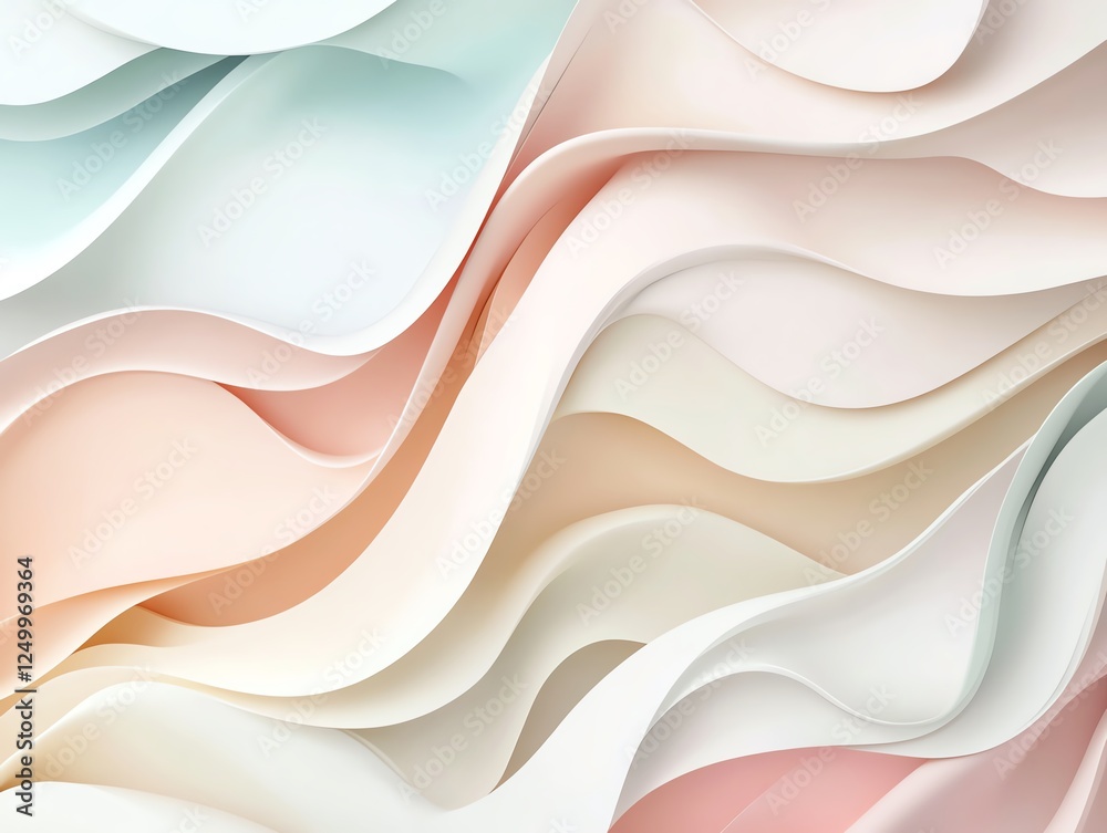 Poster soft pastel paper waves create a gentle abstract pattern with flowing textures and subtle colors in 