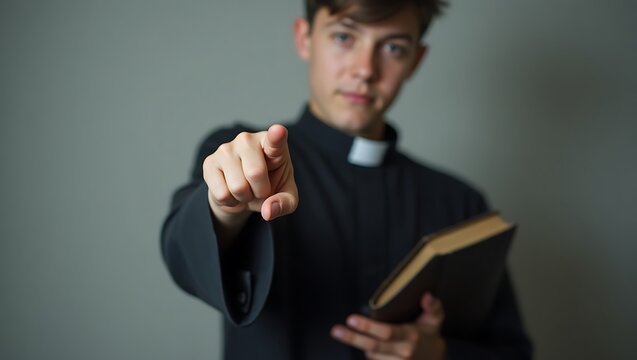 Young clergyman points - You are needed - For inspiring religious content
