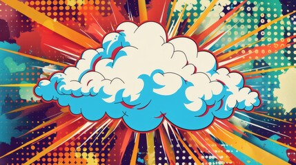 Colorful Comic Style Cloud with Vibrant Background and Rays