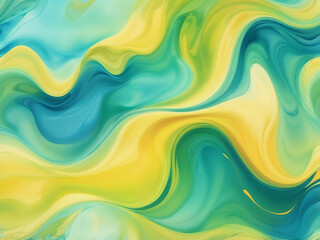 Fototapeta premium Abstract glow Bright tender wavy yellow, green and blue fluid digital watercolor background illustration