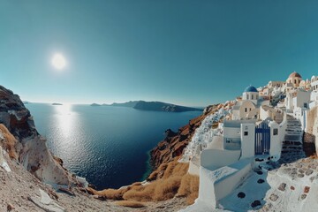 Obraz premium Panoramic view of a sunny coastal town.