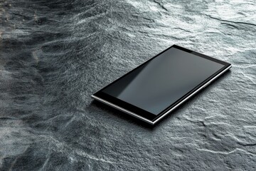 Modern Tablet Device on Textured Stone Surface with Natural Light Reflection and Shadows