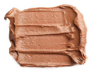 Sample of tasty nut butter isolated on white, top view