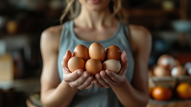 Gathering Fresh Farm Eggs in Hands for a Healthy Meal Preparation