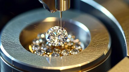 Close-up of radiant diamond being set into fine jewelry, vibrant metal contrasts with gemstone clarity, dynamic focus on artisan craftsmanship